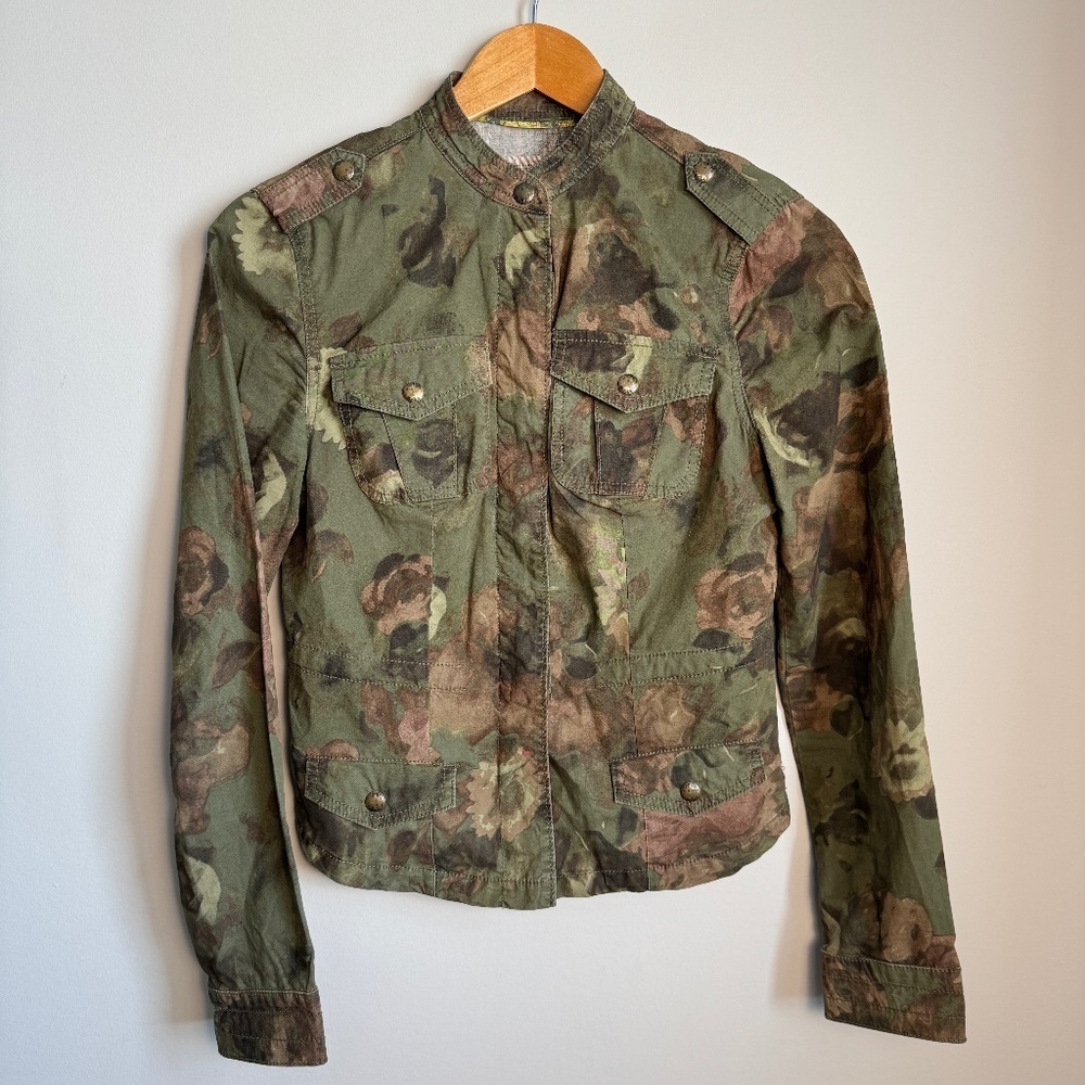GUESS Women's Long Sleeve‎ Army Floral Camo Lightweight Jacket Green X-Small